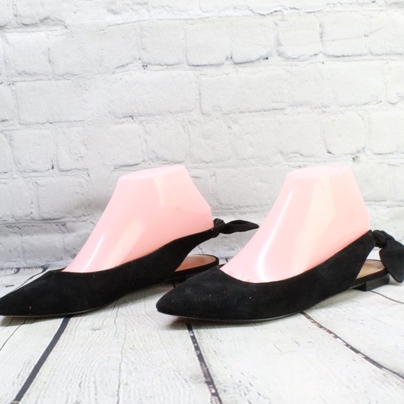 Saks Fifth Ave Black Suede Pointed Toe Flats Back Tie Flat Shoes 7.5 M - Picture 2 of 9